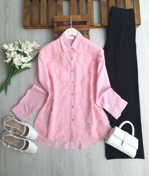 OLKE TÜL İŞLEMELİ GÖMLEK TUNİK B1-3-5675-05-PUDRA - 1