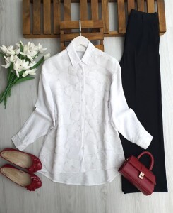 OLKE TÜL İŞLEMELİ GÖMLEK TUNİK B1-3-5675-20-BEYAZ - 1