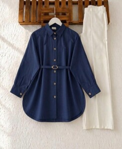 OLLE TOKALI KEMERLİ SALAŞ GÖMLEK TUNİK 5707-12-LACİVERT - 1