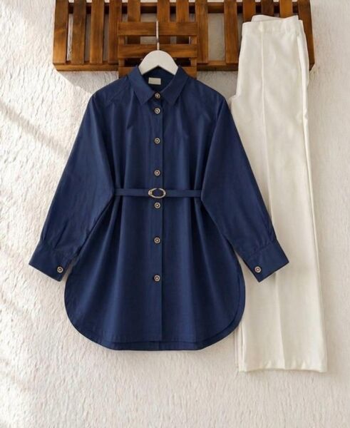 OLLE TOKALI KEMERLİ SALAŞ GÖMLEK TUNİK 5707-12-LACİVERT - 1