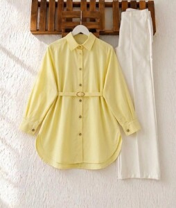 OLLE TOKALI KEMERLİ SALAŞ GÖMLEK TUNİK 5707-23-SARI - 1