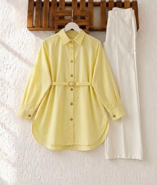 OLLE TOKALI KEMERLİ SALAŞ GÖMLEK TUNİK 5707-23-SARI - 1