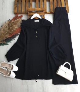 OLPES YARIM DÜĞMELİ ŞAL YAKA TUNİK B2-3-5672-01-SİYAH - 1