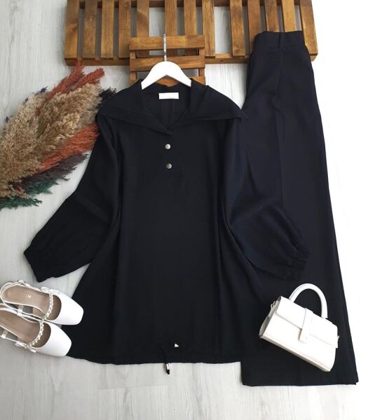 OLPES YARIM DÜĞMELİ ŞAL YAKA TUNİK B2-3-5672-01-SİYAH - 1