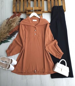 OLPES YARIM DÜĞMELİ ŞAL YAKA TUNİK B2-3-5672-06-KİREMİT - 1