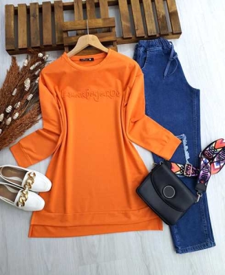OLPO KABARTMA BASKILI TUNİK C1-5218-15-ORANJ - 