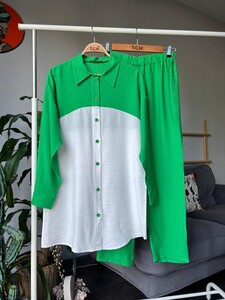 OLS ÇİFT RENKLİ KETEN GÖMLEK PANTOLON TAKIM A6-2-1473-54-BENETTON Y. - 1