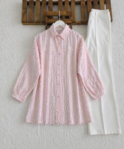 OLSYA PÜSKÜLLÜ KETEN SALAŞ GÖMLEK TUNİK B9-3-5737-05-PUDRA - 