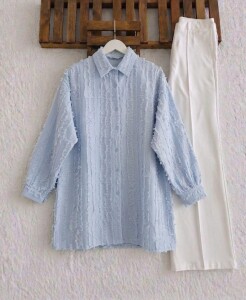 OLSYA PÜSKÜLLÜ KETEN SALAŞ GÖMLEK TUNİK B9-3-5737-10-MAVİ 