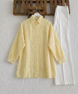 OLSYA PÜSKÜLLÜ KETEN SALAŞ GÖMLEK TUNİK B9-3-5737-23-SARI 