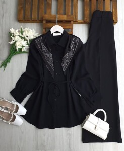 OLZA OMUZ ŞALLI GÖMLEK TUNİK 5679-01-SİYAH - 