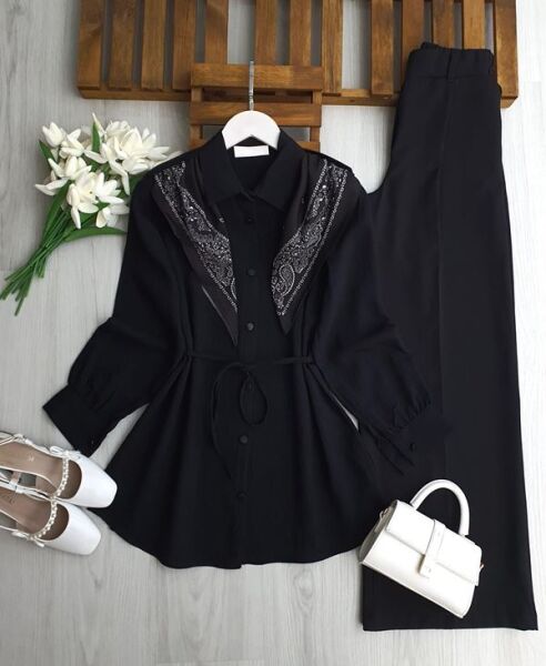 OLZA OMUZ ŞALLI GÖMLEK TUNİK 5679-01-SİYAH - 1