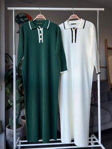 ONESA YAKALI DÜĞMELİ TRİKO ELBİSE A10-2-8095-50-KEMİK - 