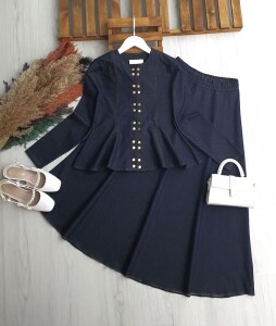 ONGES ÇITÇIT DÜĞMELİ PRENSES DİKİŞ KOT ETEKLİ TAKIM B3-1-1714-12-LACİVERT - 1