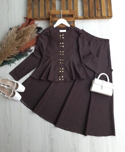 ONGES ÇITÇIT DÜĞMELİ PRENSES DİKİŞ KOT ETEKLİ TAKIM B3-1-1714-37-KAHVE - 