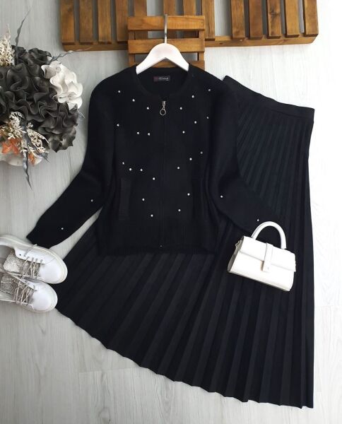 ONGES TAŞLI ÖNÜ FERMUARLI YUMOŞ HIRKA 8157-01-SİYAH - 1