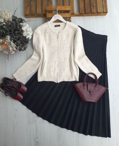 ONGES TAŞLI ÖNÜ FERMUARLI YUMOŞ HIRKA 8157-34-BEJ - 