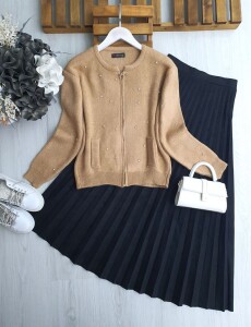 ONGES TAŞLI ÖNÜ FERMUARLI YUMOŞ HIRKA 8157-48-BİSKÜVİ - 