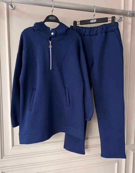 ONSA YAKA DÜĞMELİ YARIM FERMUARLI ÜÇ İPLİK İKİLİ TAKIM A8-3-1570-11-İNDİGO - 1