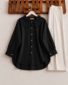 OPHA İŞLEMELİ TÜL YAKA GÖMLEK TUNİK A6-2-5685-01-SİYAH 