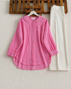 OPHA İŞLEMELİ TÜL YAKA GÖMLEK TUNİK A6-2-5685-05-PUDRA - 