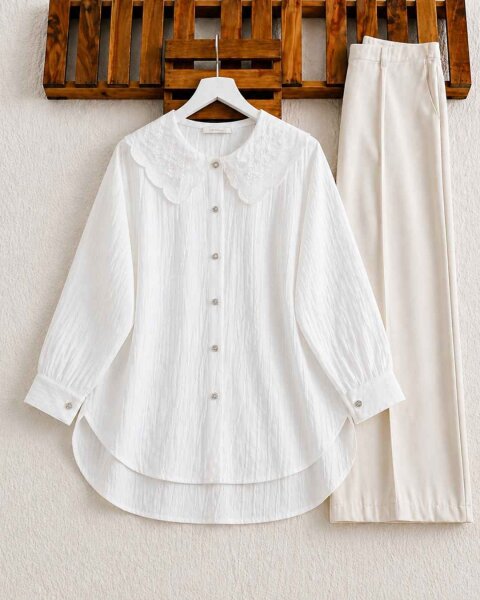 OPHA İŞLEMELİ TÜL YAKA GÖMLEK TUNİK A6-2-5685-20-BEYAZ - 1