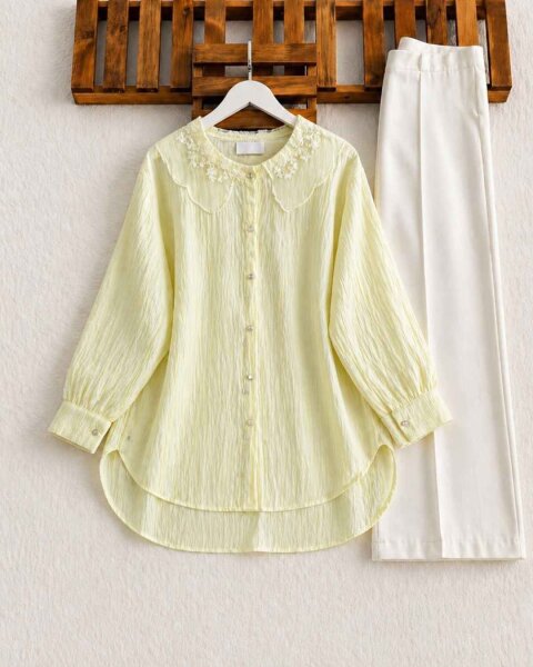 OPHA İŞLEMELİ TÜL YAKA GÖMLEK TUNİK A6-2-5685-23-SARI - 1