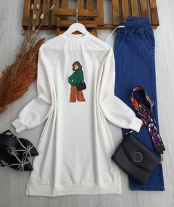 ORCE KIZ BASKILI RİBANALI TUNİK A7-2-5350-20-BEYAZ - 