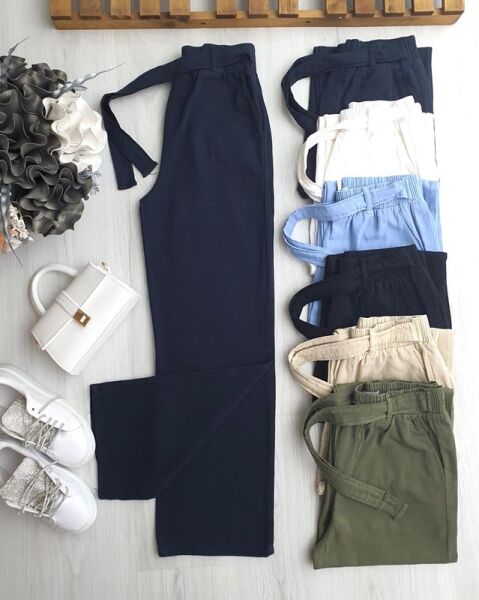OSE BELİ LASTİKLİ KENDİNDEN KEMERLİ KETEN BOL PAÇA PANTOLON 6078-12-LACİVERT - 1
