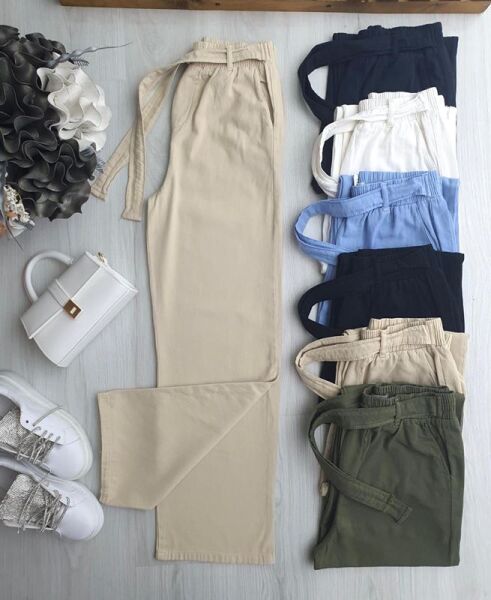 OSE BELİ LASTİKLİ KENDİNDEN KEMERLİ KETEN BOL PAÇA PANTOLON 6078-34-BEJ - 1