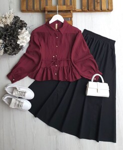 OSYA FIRFIRLI BELİ İPLİ GÖMLEK 5548 -04-BORDO - 