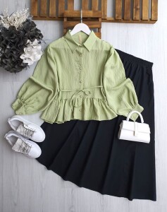 OSYA FIRFIRLI BELİ İPLİ GÖMLEK A6-3-5548-07-YEŞİL - 