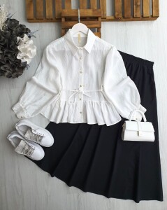 OSYA FIRFIRLI BELİ İPLİ GÖMLEK A6-3-5548-20-BEYAZ - 