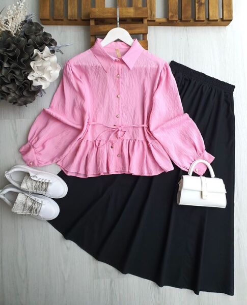 OSYA FIRFIRLI BELİ İPLİ GÖMLEK 5548-47-PEMBE - 1