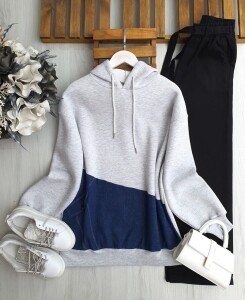 OVLE KOT PARÇALI KAPŞONLU ÜÇ İPLİK TUNİK A9-5-5634-26-GRİ - 1