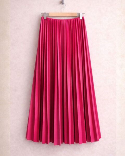 OVSA SIKI PİLİSELİ BELİ LASTİKLİ ETEK C12-6037-28-FUŞYA - 1