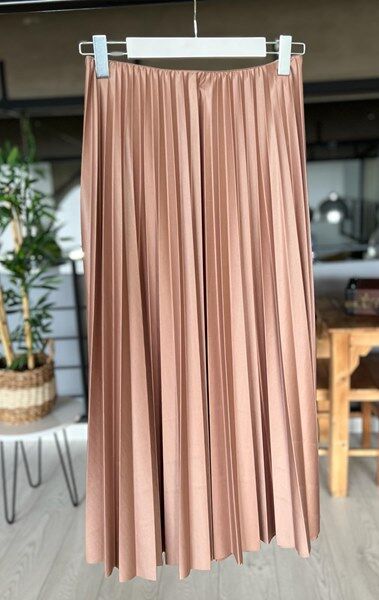 OVSA SIKI PİLİSELİ BELİ LASTİKLİ ETEK C12-6037-65-AÇIK KAHVE - 1