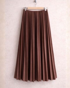 OVSA SIKI PİLİSELİ BELİ LASTİKLİ ETEK C12-6037-66-KOYU KAHVE - 1