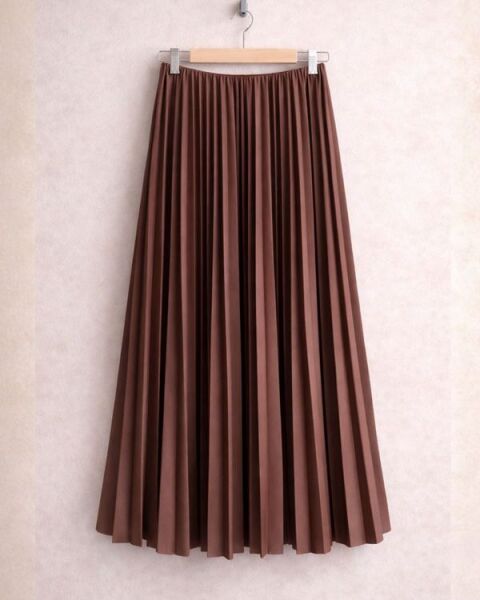 OVSA SIKI PİLİSELİ BELİ LASTİKLİ ETEK C12-6037-66-KOYU KAHVE - 1