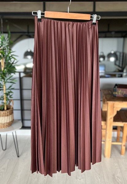 OVSA SIKI PİLİSELİ BELİ LASTİKLİ ETEK C12-6037-66-KOYU KAHVE - 1