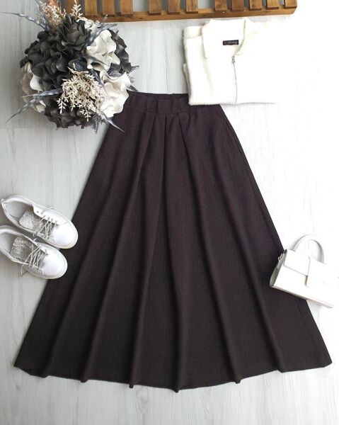 OVSELG CEPLİ PİLELİ BALIKSIRTI ETEK A6-1-6091-37-KAHVE - 1