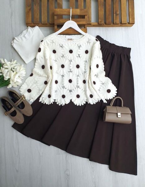 OYDES PAPATYA İŞLEMELİ DANTEL ÖRGÜ BLUZ 8202-20-BEYAZ - 1