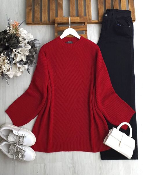 OYMES ÇİZGİ DESENLİ SALAŞ KAZAK 8190-03-KIRMIZI - 1