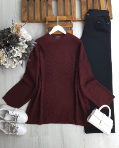 OYMES ÇİZGİ DESENLİ SALAŞ KAZAK 8190-04-BORDO - 1