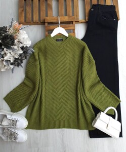 OYMES ÇİZGİ DESENLİ SALAŞ KAZAK 8190-07-YEŞİL - 1