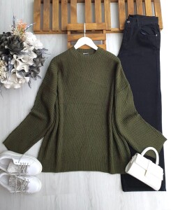 OYMES ÇİZGİ DESENLİ SALAŞ KAZAK 8190-09-HAKİ - 1