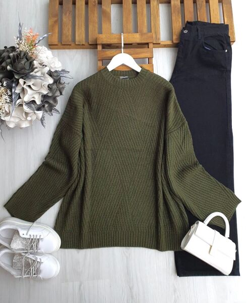 OYMES ÇİZGİ DESENLİ SALAŞ KAZAK 8190-09-HAKİ - 1