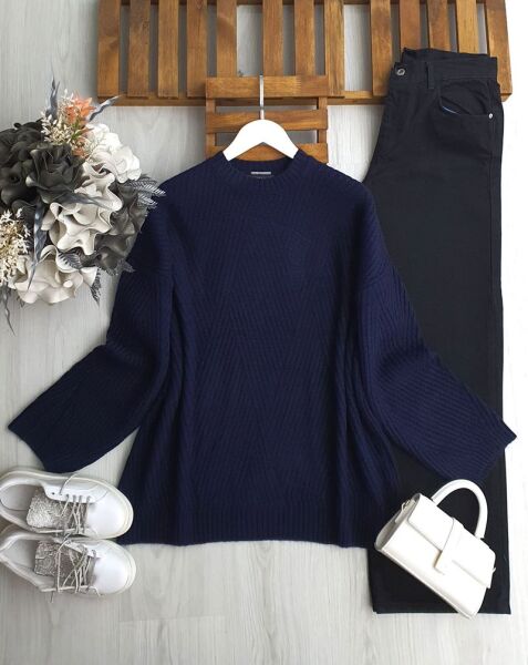 OYMES ÇİZGİ DESENLİ SALAŞ KAZAK 8190-12-LACİVERT - 1