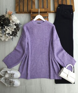 OYMES ÇİZGİ DESENLİ SALAŞ KAZAK 8190-32-LİLA - 1