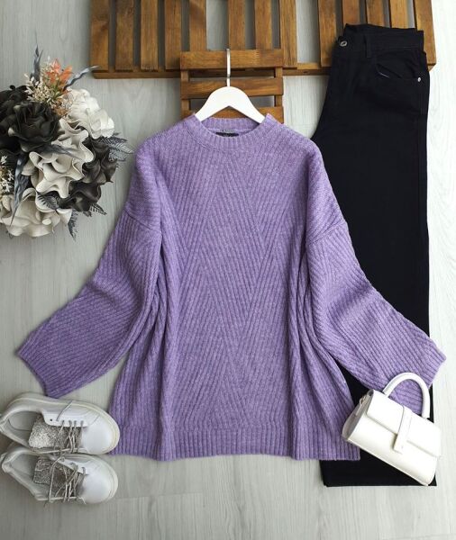 OYMES ÇİZGİ DESENLİ SALAŞ KAZAK 8190-32-LİLA - 1